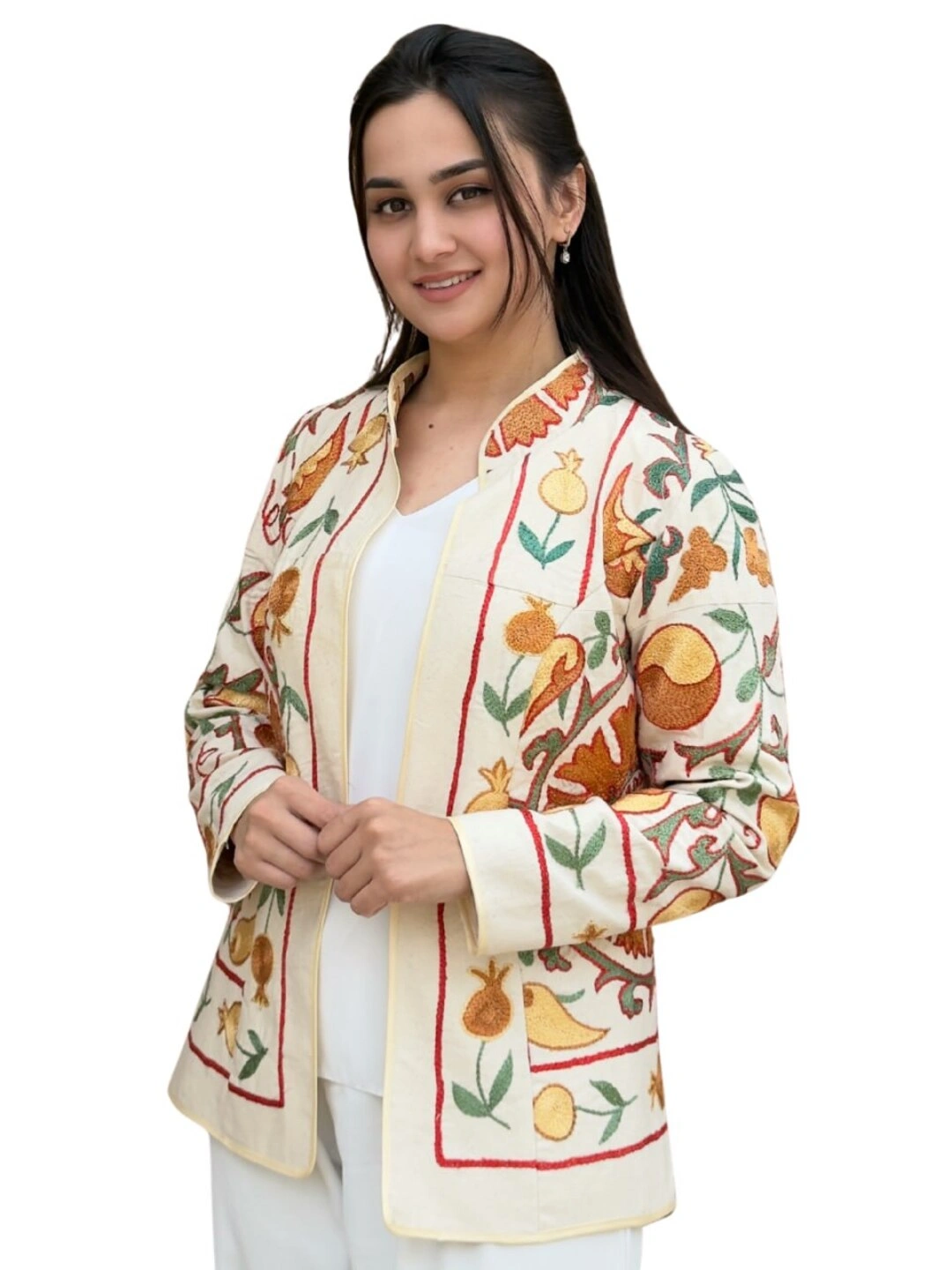 Ayollar uchun milliy uslubdagi qo'l kashtali jaket, premium dizayn